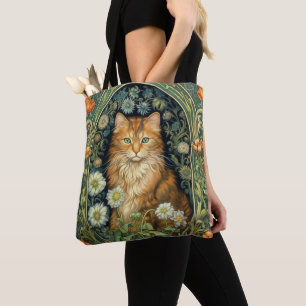 Bolsa Tote Gato vermelho na arte do jardim nouveau