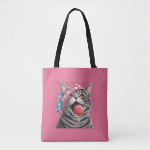 Bolsa Tote Gato xadrez cinza engraçado coisas de verão