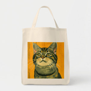 Bolsa Tote Gato Xadrez Cinza Listrado Minimalista
