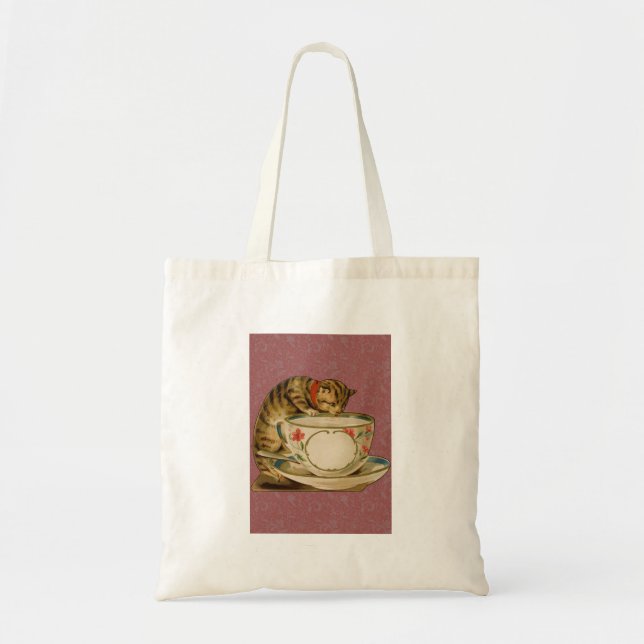 Bolsa Tote Gato Xícara Fofo Vitoriano Antigo Pet Clássico (Frente)