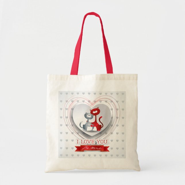 Bolsa Tote Gatos apaixonados por coração (Frente)