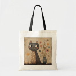 Bolsa Tote Gatos artísticos lindos com vasos e flores design