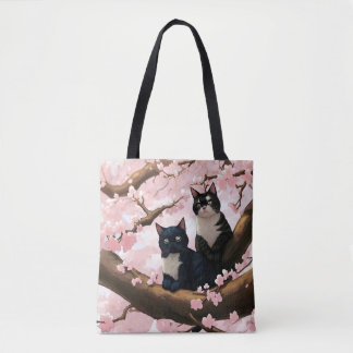 Bolsa Tote Gatos Bonitos Numa Árvore De Flor De Cereja