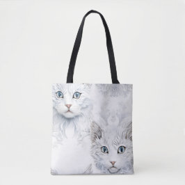 BOLSA TOTE GATOS BRANCOS IMPRESSIONISTAS COM OLHOS AZUIS
