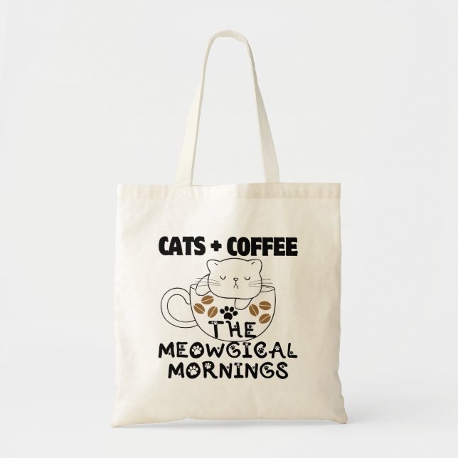 Bolsa Tote Gatos + Café = Manhãs mágicas.w (Frente)