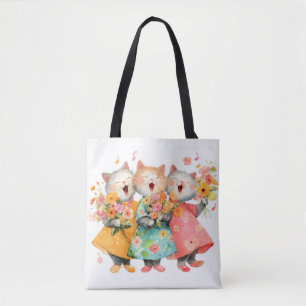 Bolsa Tote Gatos Cantores Segurando Ramalhetes