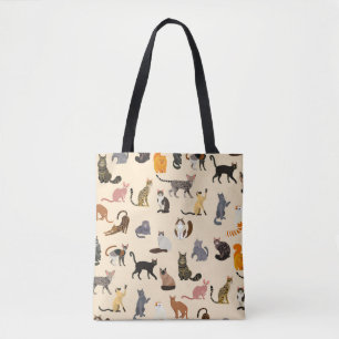 Bolsa Tote Gatos Coloridos: Padrão de Diferentes Raças