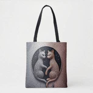 Bolsa Tote Gatos Com Textura Gotejante e Yin-Yang Místico