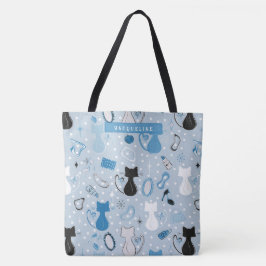 Bolsa Tote Gatos de Coração Azul do meio século