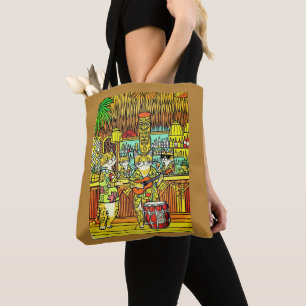 Bolsa Tote Gatos de Férias em uma Ilha em um Bar Tiki