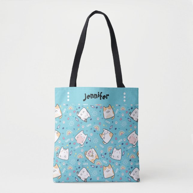 Bolsa Tote Gatos de Gatinho Bonito Padrão Whimsical (Frente)