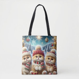 Bolsa Tote Gatos de gatinho em decoração festiva de Natal e N