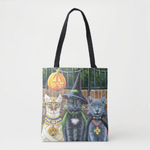 Bolsa Tote Gatos de Halloween na Costume Watercolor Art