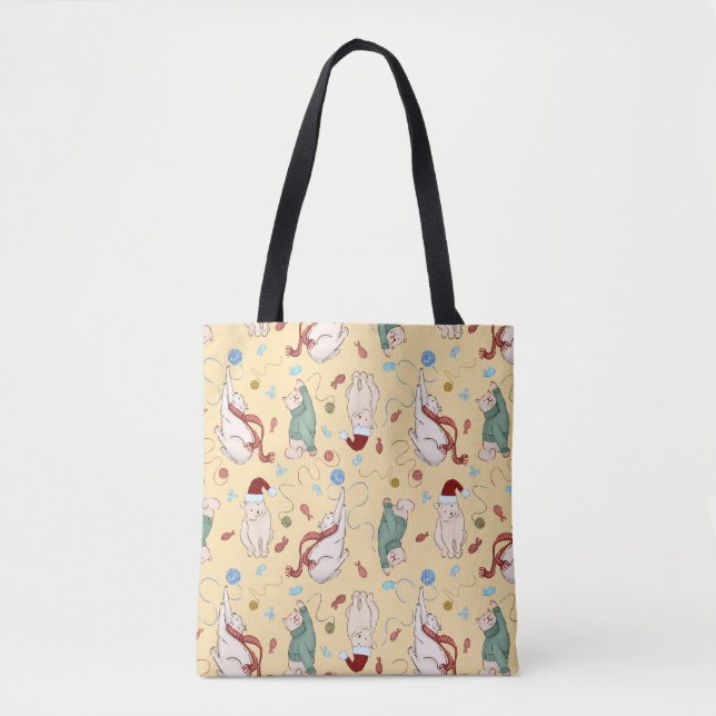 Bolsa Tote Gatos de Natal com Férias e Férias (Frente)