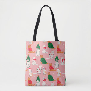 Bolsa Tote Gatos de Natal no Padrão Festivo de Aposentado