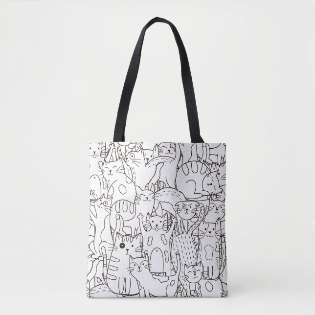 Bolsa Tote Gatos de rabo: preto e branco. (Frente)