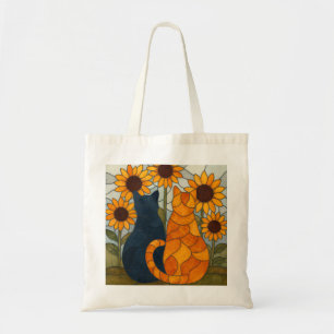 Bolsa Tote Gatos de Vidro Colorido e Design de Arte de Girass