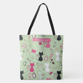 Bolsa Tote Gatos do Coração Verde do meio século