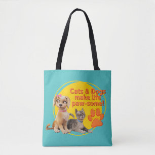 Bolsa Tote Gatos e Cachorros Fazem Vida Paw-some!