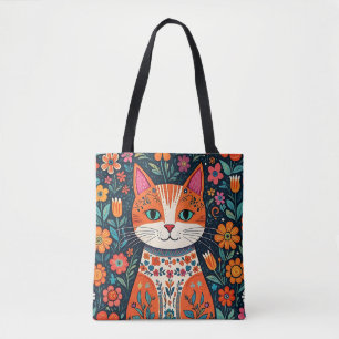Bolsa Tote Gatos e Flores de Arte Folical Whimsical