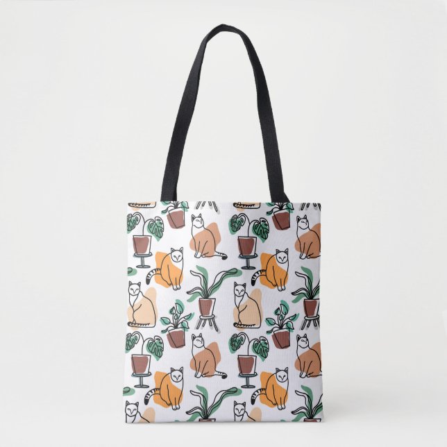 Bolsa Tote Gatos e flores para desenho de linhagens (Frente)