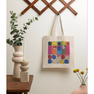 Bolsa Tote Gatos e Frutas modernos contemporâneos
