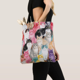 Bolsa Tote Gatos em Multicolor