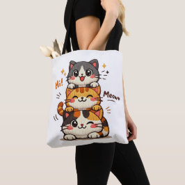 Bolsa Tote Gatos Empilhados Fofos Olá Mia