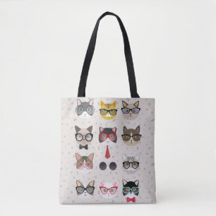 Bolsa Tote Gatos engraçados com vidros toda sobre - imprima a