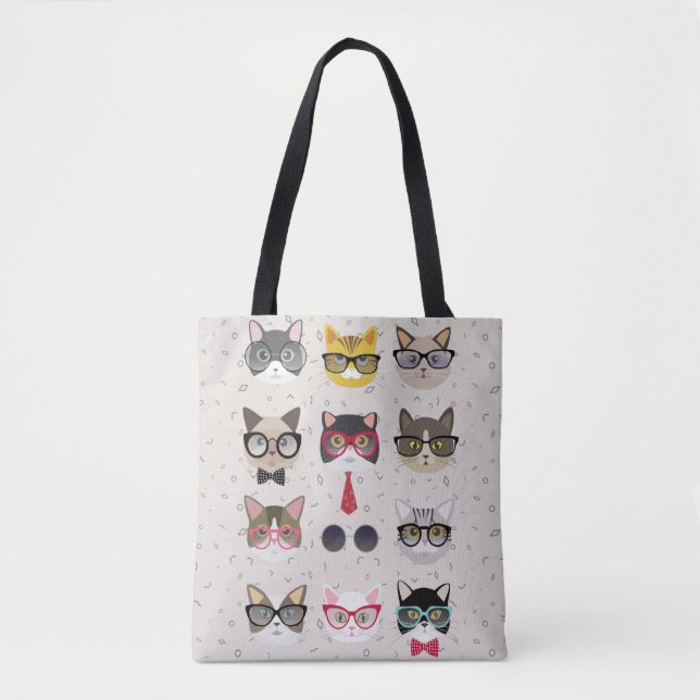 Bolsa Tote Gatos engraçados com vidros toda sobre - imprima a (Frente)