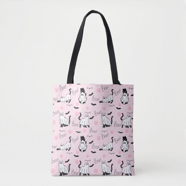 Bolsa Tote Gatos Fantasmas Fofos Halloween (Frente)