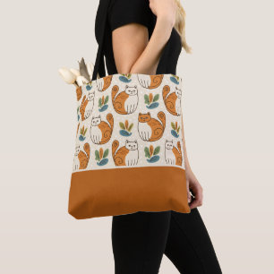 Bolsa Tote Gatos Laranja e Branco Estilo de Arte Ingênua Bloc