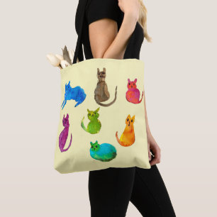 Bolsa Tote Gatos loucos coloridos em aquarela