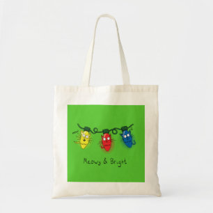 Bolsa Tote Gatos Luzes de Natal Engraçadas, Meowy e Bright
