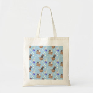 Bolsa Tote Gatos na caixa e leite cai em azul
