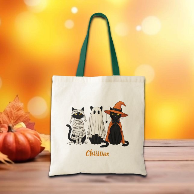 Bolsa Tote Gatos Negros Fantasma Halloween (Criador carregado)