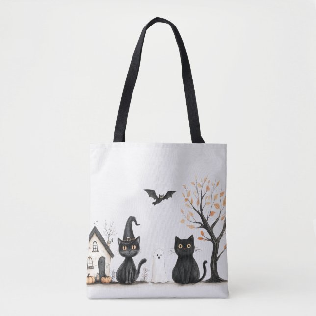 Bolsa Tote Gatos Negros Gatos Fantasmas Bat Halloween (Frente)