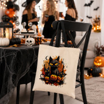 Gatos Pretos Assustadores com Abóboras de Hallowee
