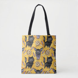BOLSA TOTE GATOS PRETOS E MORCEGOS FOFOS DO HALLOWEEN