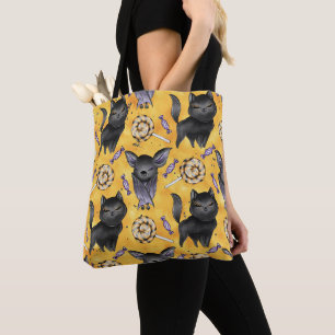 BOLSA TOTE GATOS PRETOS E MORCEGOS FOFOS DO HALLOWEEN
