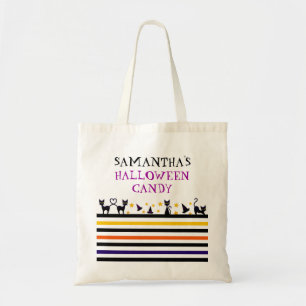 Bolsa Tote Gatos Pretos Fofos & Listras Doces de Halloween Pe