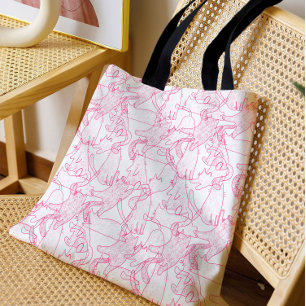 Bolsa Tote Gatos Rabiscados Rosa Vibrante – padrão moderno e
