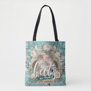 Bolsa Tote Gatos São Flores Arte Botânica Cottagecore