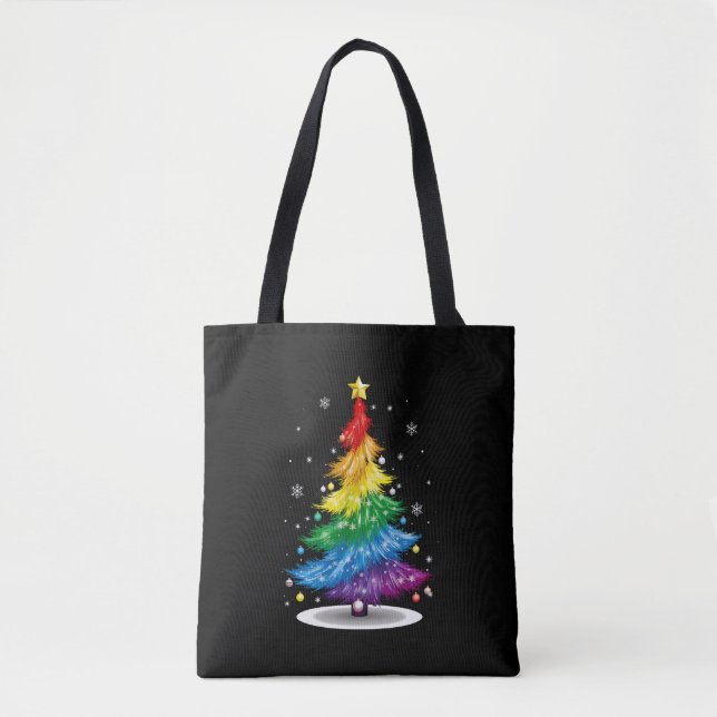 Bolsa Tote Gay LGBT Orgulho Rainbow Árvore de Natal Merry Xma (Frente)