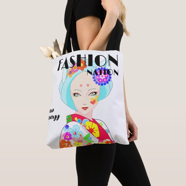 Bolsa Tote Geisha com Flores Pop Art (Close Up)
