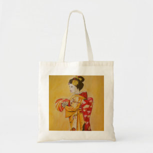 Bolsa Tote Geisha gold kimono original de aquarela