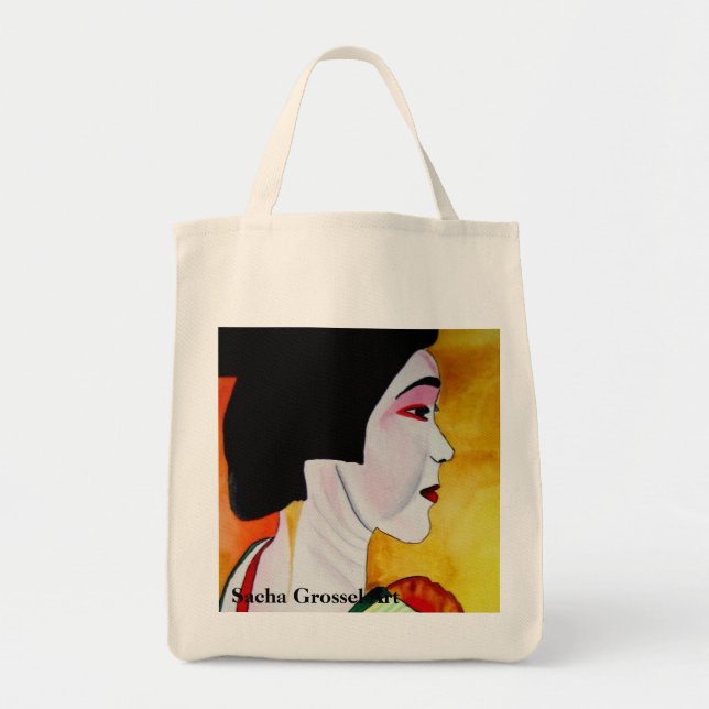 Bolsa Tote Geisha Japonesa com arte original de quimono verde (Frente)