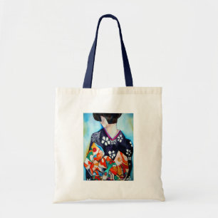 Bolsa Tote Geisha japonesa com arte original quimono azul