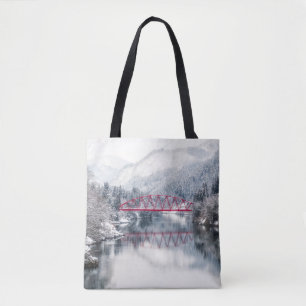Bolsa Tote Gelo e neve Ponte vermelha no inverno, Japão