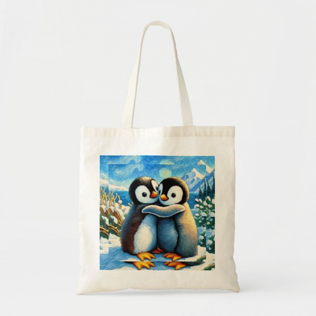 Bolsa Tote Gêmeos pinguins felizes pés azuis (Frente)